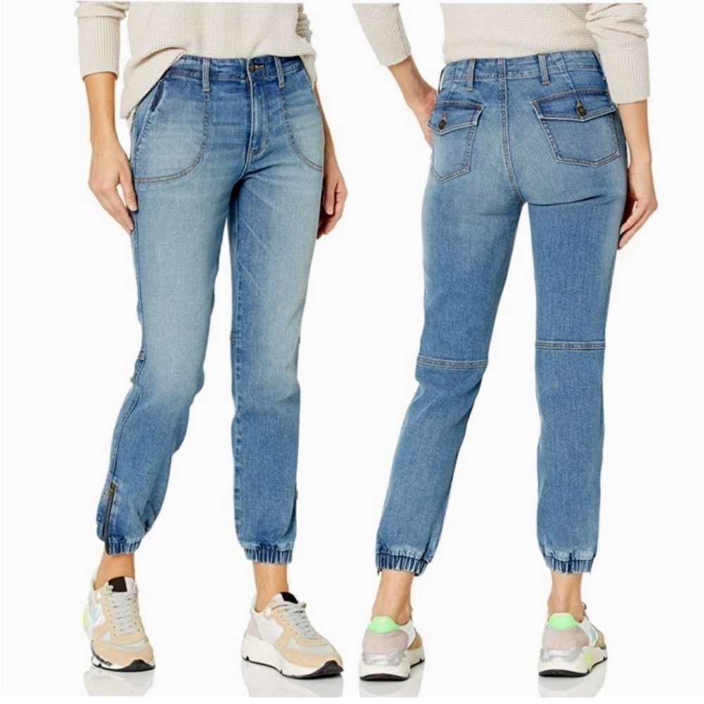 Goodthreads Denim Cargo Mid Rise Joggers in Storm Blue Wash. Size 28